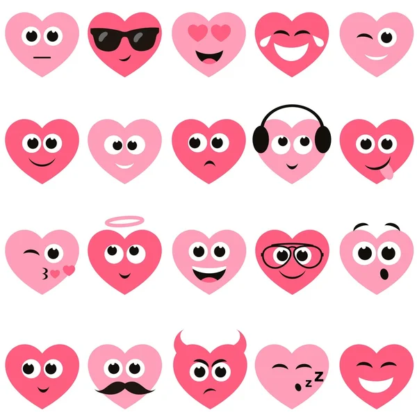 Corazones rojos y rosados con caras sonrientes — Vector de stock