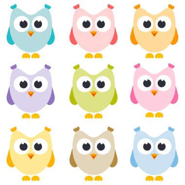 kümesi üzerinde beyaz izole baykuşlar