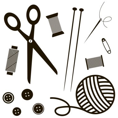 black sewing and knitting tools clipart