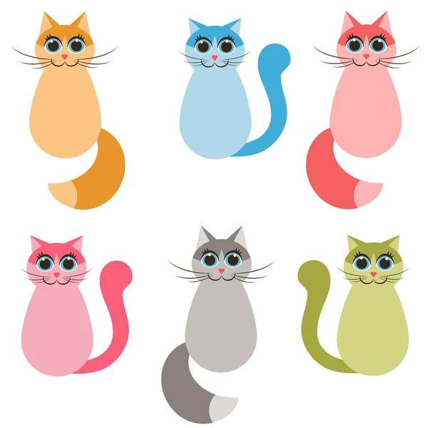 Divertido colorido gatos conjunto — Vector de stock