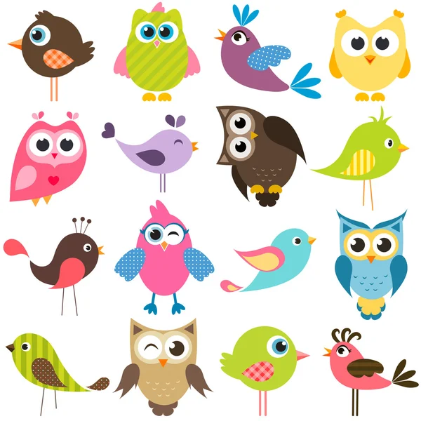 Conjunto de divertidos pájaros coloridos — Vector de stock