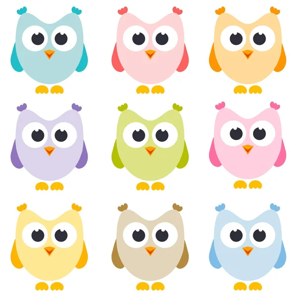 Set of owls isolated on white — Stock Vector