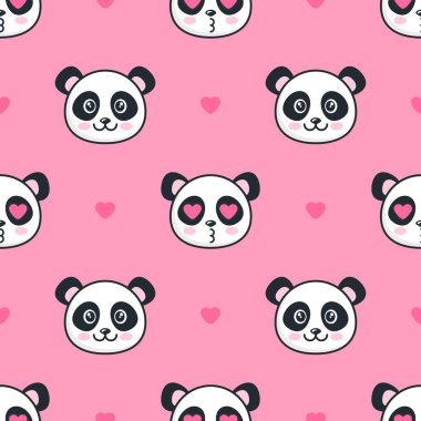 Panda ve kalplerle kusursuz desen