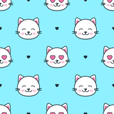 Beyaz kediler ve kalplerle kusursuz desen