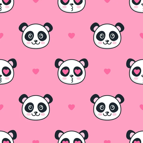 Patrón sin costuras con osos panda y corazones — Archivo Imágenes Vectoriales