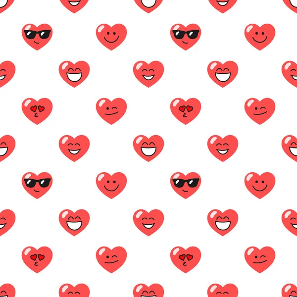 Beyaz zemin üzerinde kırmızı kalpler olan pürüzsüz desen — Stok Vektör