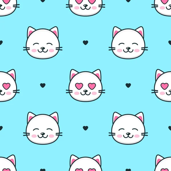 Seamless pattern with white cats and hearts Royalty Free Stock Vectors