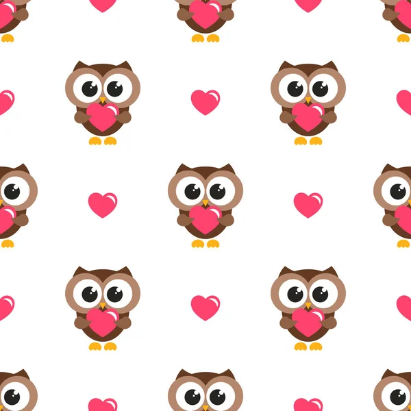 Seamless pattern with brown owls and hearts Stock Vector