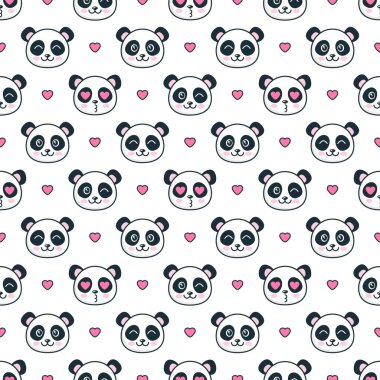 Panda ve kalplerle kusursuz desen