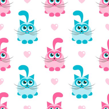Pembe ve mavi kedilerle kusursuz desen