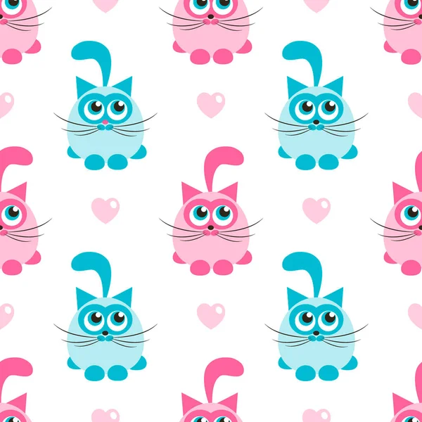 Modèle sans couture avec des chats roses et bleus — Image vectorielle