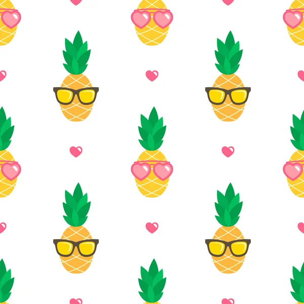 Modèle sans couture avec des ananas et des cœurs mignons — Image vectorielle