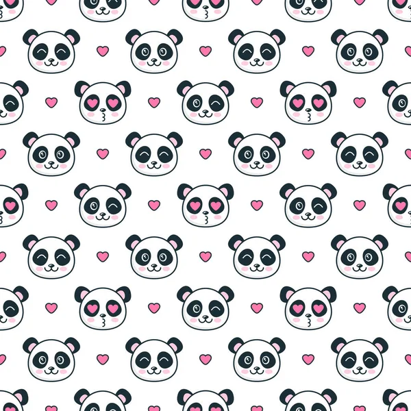 Seamless pattern with panda bears and hearts Stock Vector