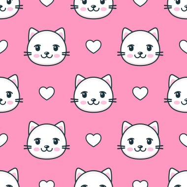 Beyaz kediler ve kalplerle kusursuz desen