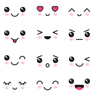 Vektör Kawaii duyguları, tapılası karakter simgeleri tasarımı