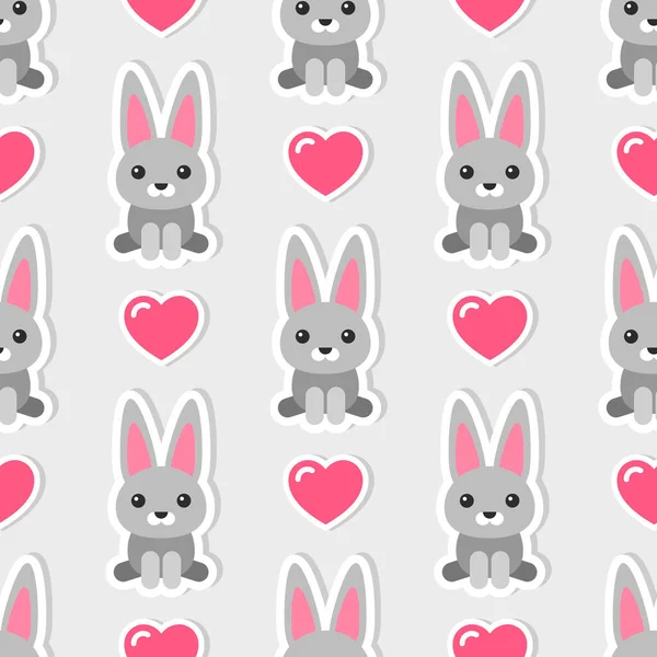 Patrón sin costuras con lindos conejos y corazones — Vector de stock