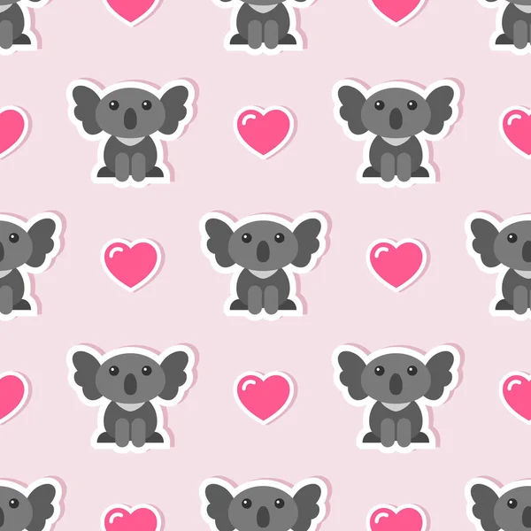 Zökkenőmentes minta aranyos koalákkal és rózsaszín szívekkel Stock Illusztrációk