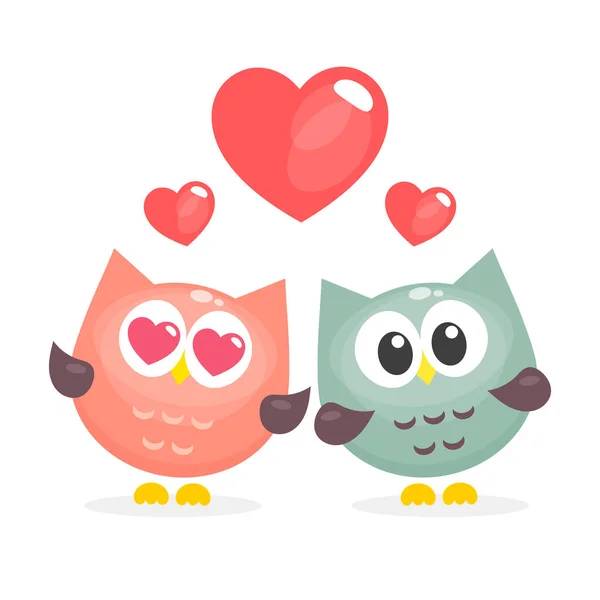 Cute owls couple in love isolated on white Stock Illustration