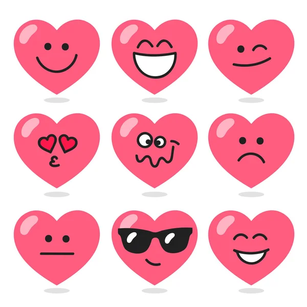 Set of comic hearts with different emotions — стоковый вектор