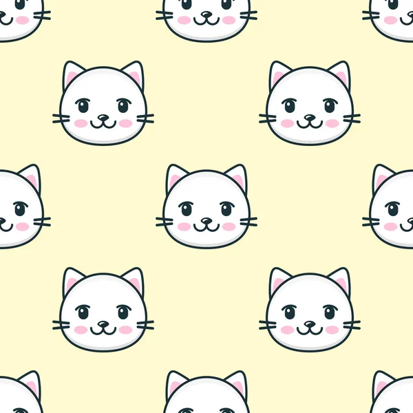 Seamless pattern with cute white cat faces — Stockvector