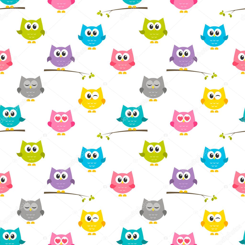 Pattern with colorful owls