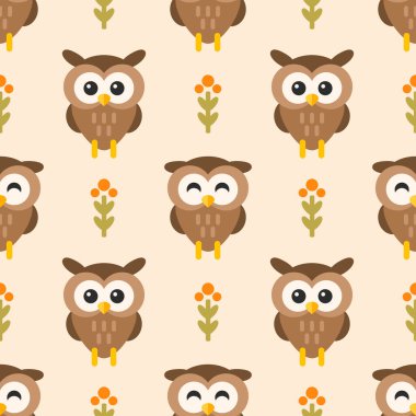 Sevimli baykuşlar ve çiçeklerle kusursuz desen