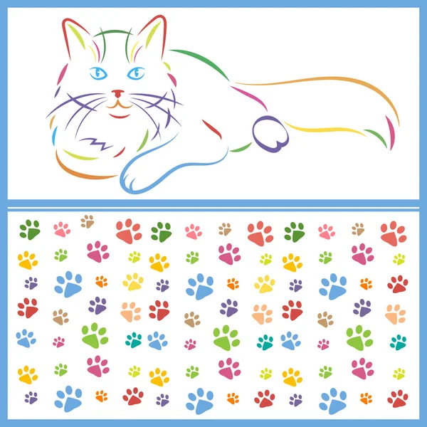 Bir kedi ve pençenin renk çizimi — Stok Vektör