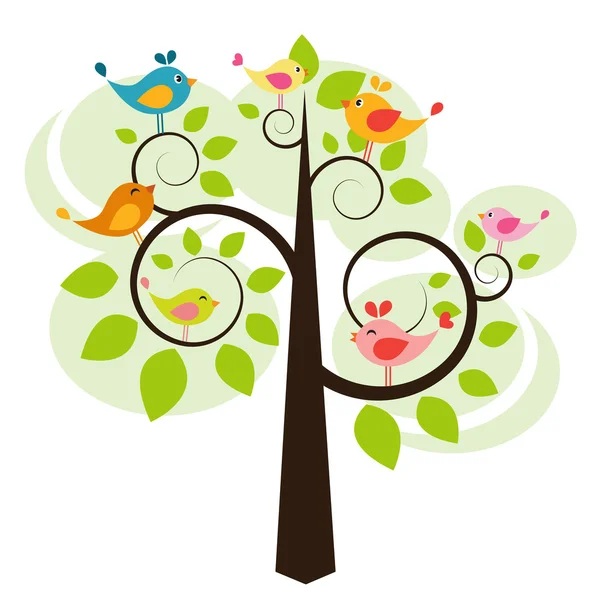 Árbol con pájaros — Vector de stock