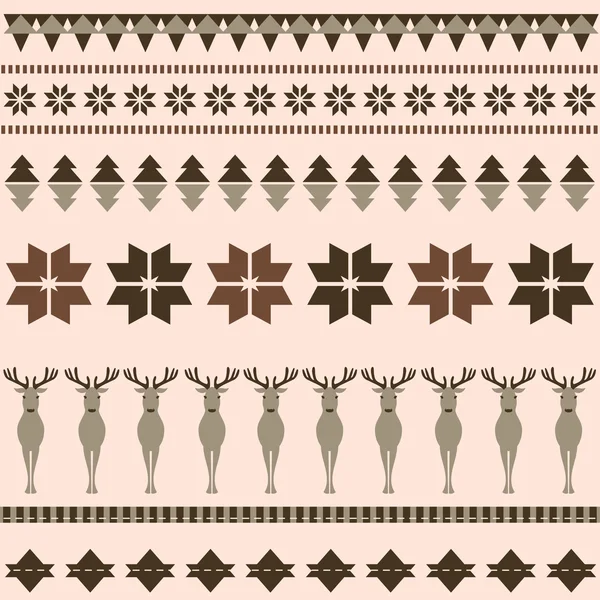 Padrão ornamental de inverno marrom com veados —  Vetores de Stock