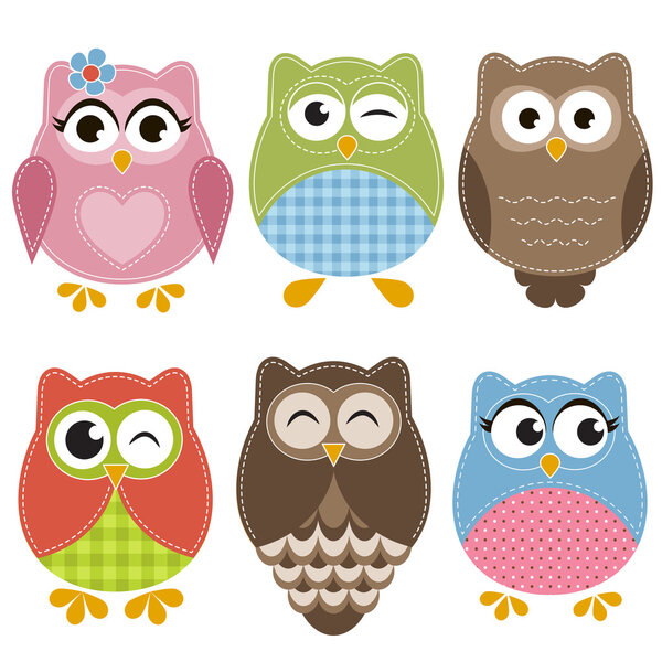 Colorful owls set