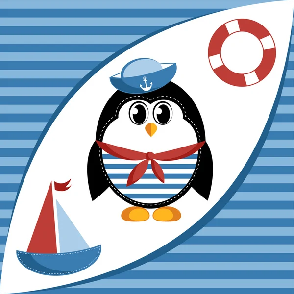 Pingüino marinero de dibujos animados — Vector de stock