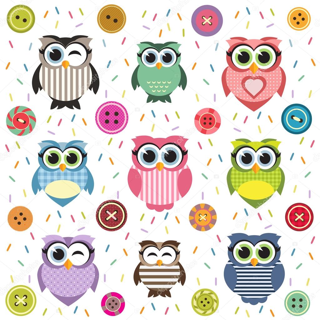 Background with cute textured owls