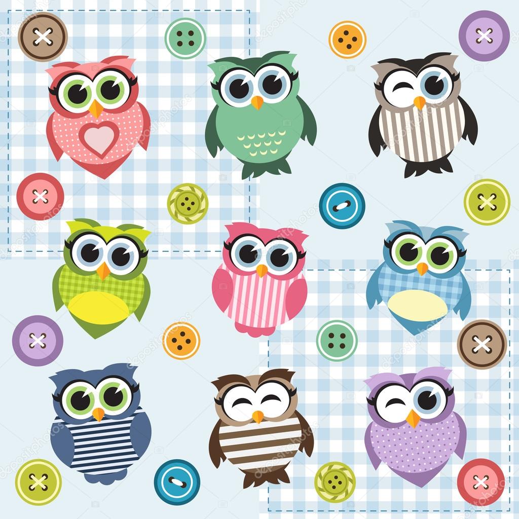 Background with nine textured owls