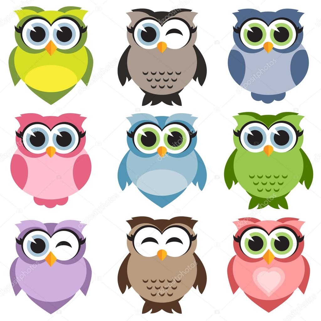 Stock Illustration Cute Owls Set