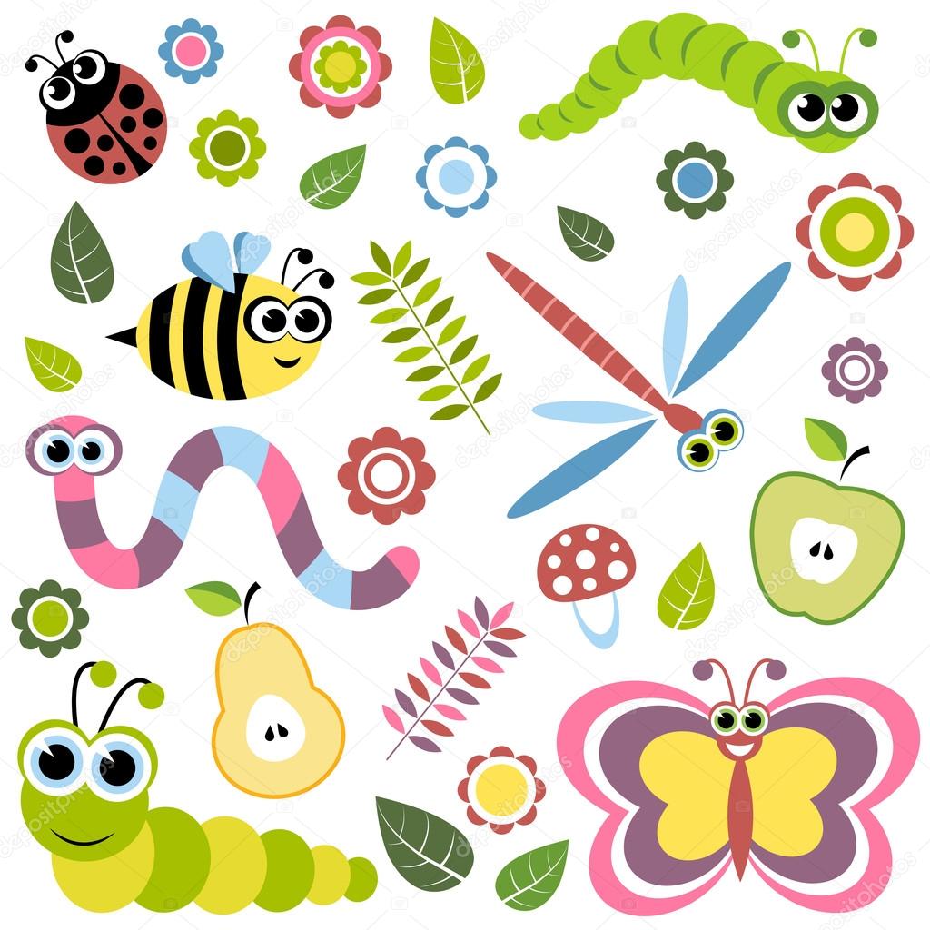 Insectos de dibujos animados lindo imágenes de stock de arte vectorial |  Depositphotos