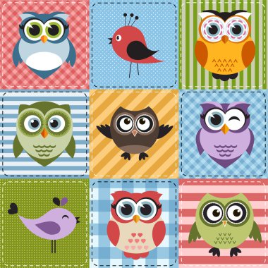 Baykuşlar ve kuşlar ile patchwork