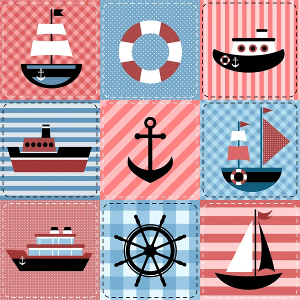 Patchwork con transporte marítimo — Vector de stock