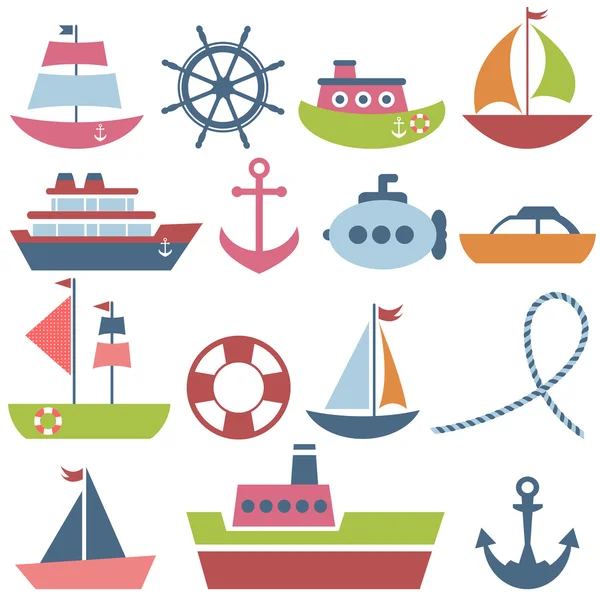 Ensemble de transport maritime coloré — Image vectorielle