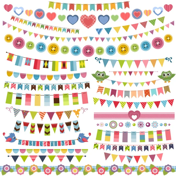 Schattig bunting en garland set — Stockvector