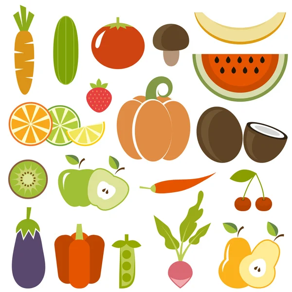 Conjunto de verduras y frutas — Vector de stock