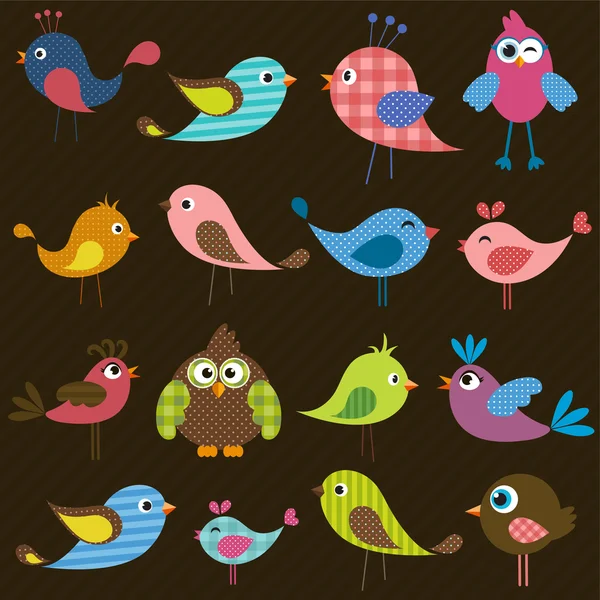 Set of cute colorful birds — Stock Vector