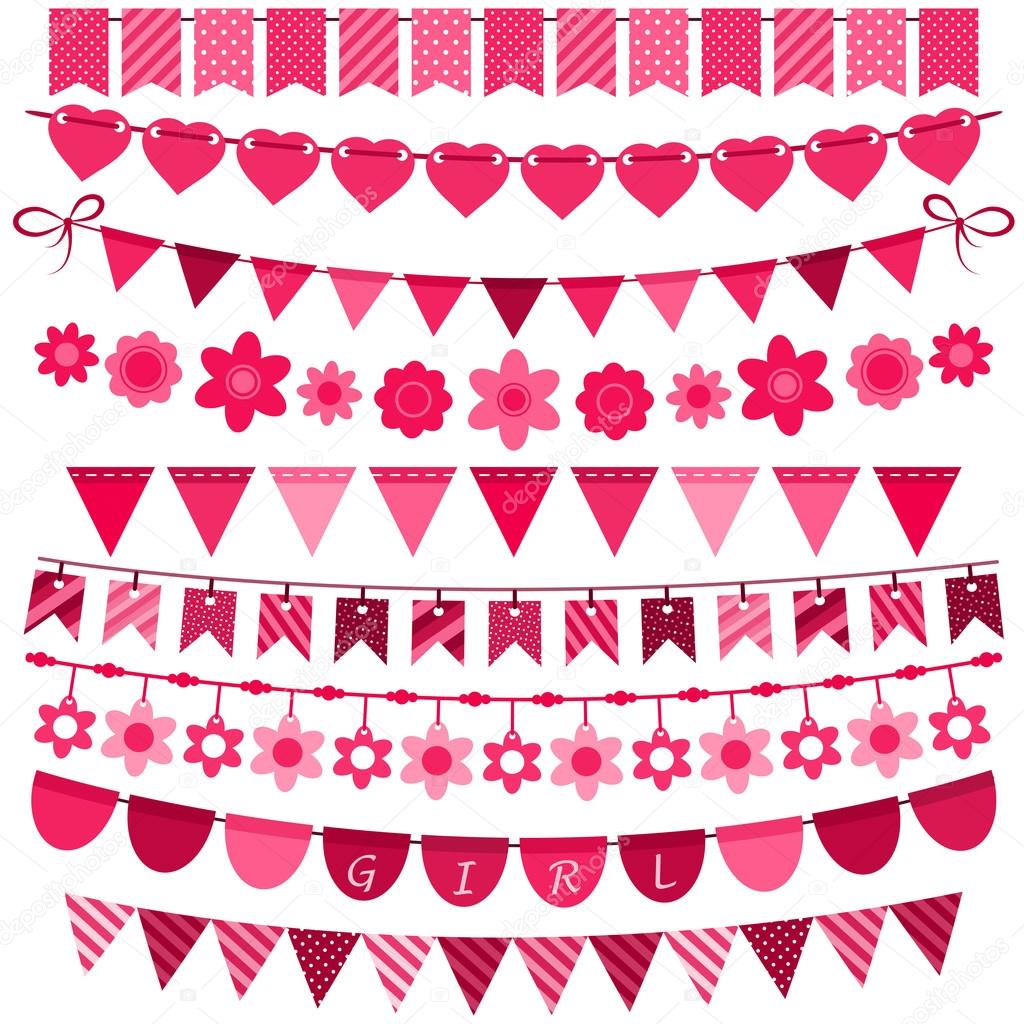 Pink bunting and garland set for girls