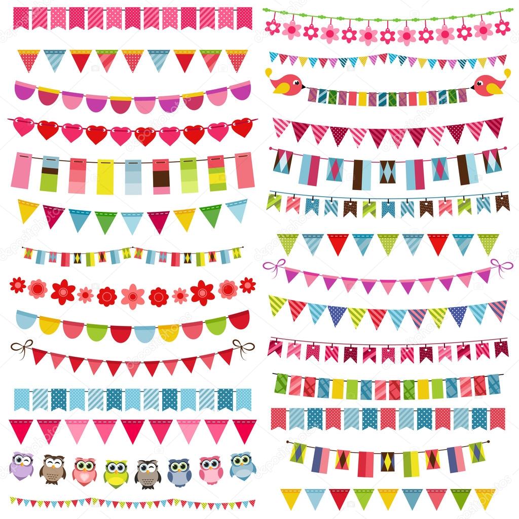 Colorful flags, bunting and garland set