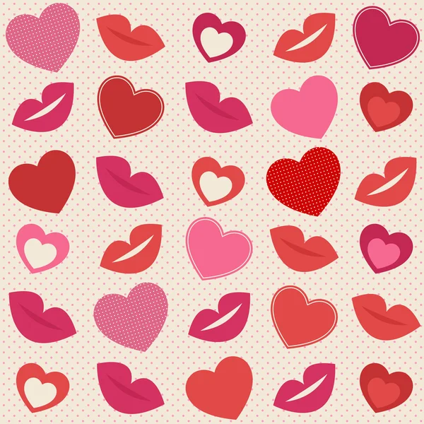 Fond avec les cœurs et les lèvres — Image vectorielle