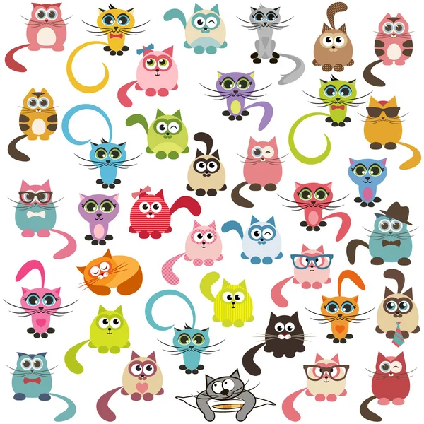 Set van katten en kittens — Stockvector