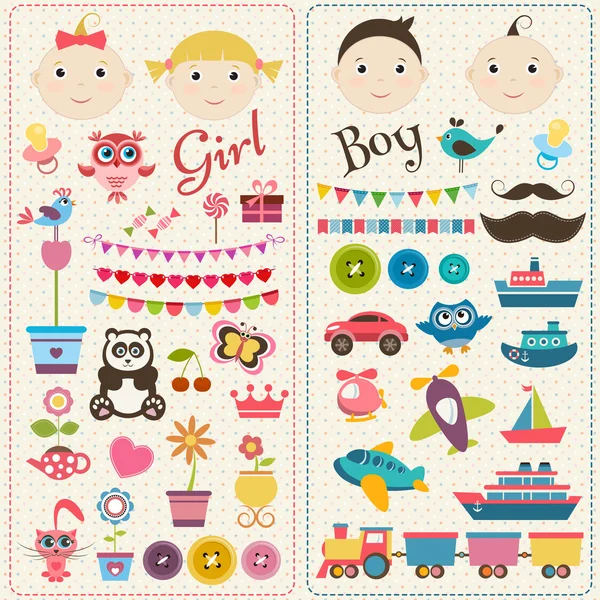 Scrapbook niño y niña conjunto — Vector de stock