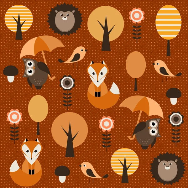 Fondo de otoño con animales — Archivo Imágenes Vectoriales