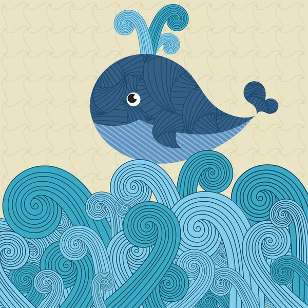 Baleine à motifs sur les vagues — Image vectorielle