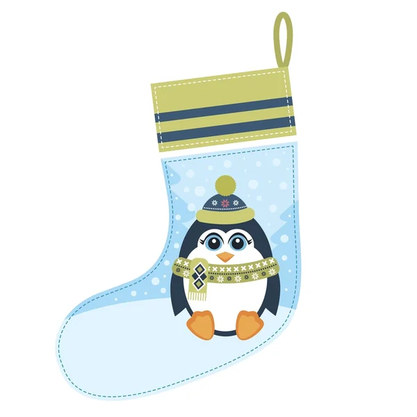 Рождественский носок с пингвином — стоковый вектор