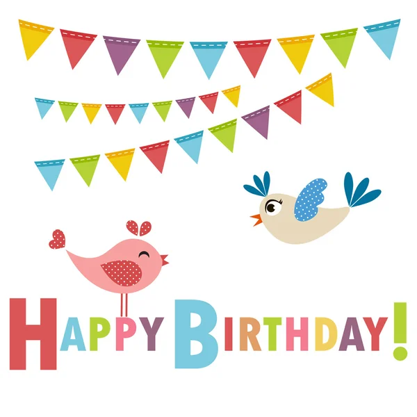 Tarjeta de cumpleaños con pájaros — Archivo Imágenes Vectoriales